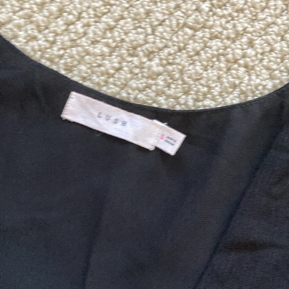 Lush Black Wrap Dress Midi Size Large V-Neck Flow Knee Length LBD Like New - Picture 10 of 12